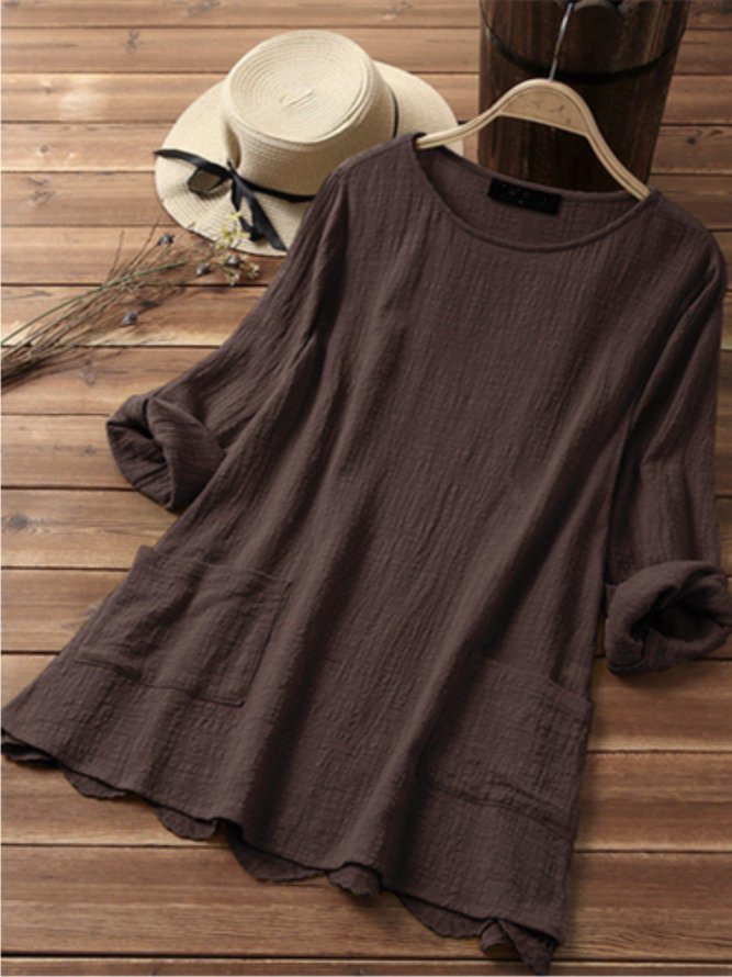 Crew Neck Long Sleeve Casual Loose Plus Size Blouse