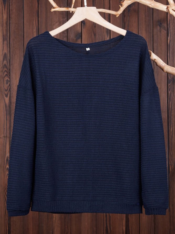 Casual Bateau/boat Neck Cotton Sweater