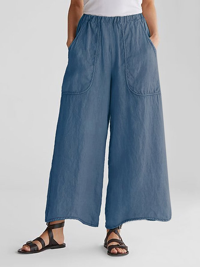 Women Casual Plain Pockets Linen Pants