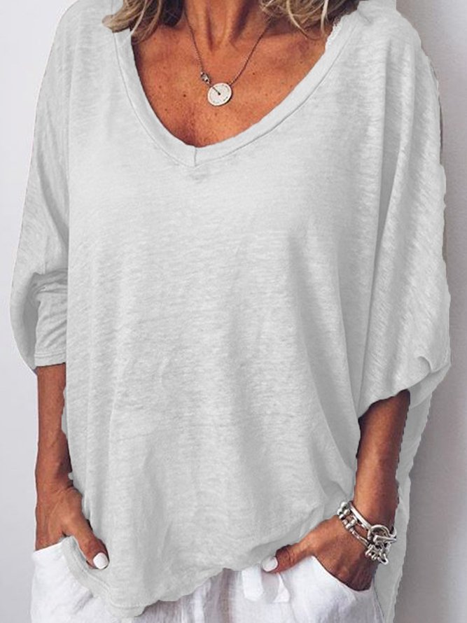 Women Long Sleeves V Neck  Loose-Ness Fit T-Shirt