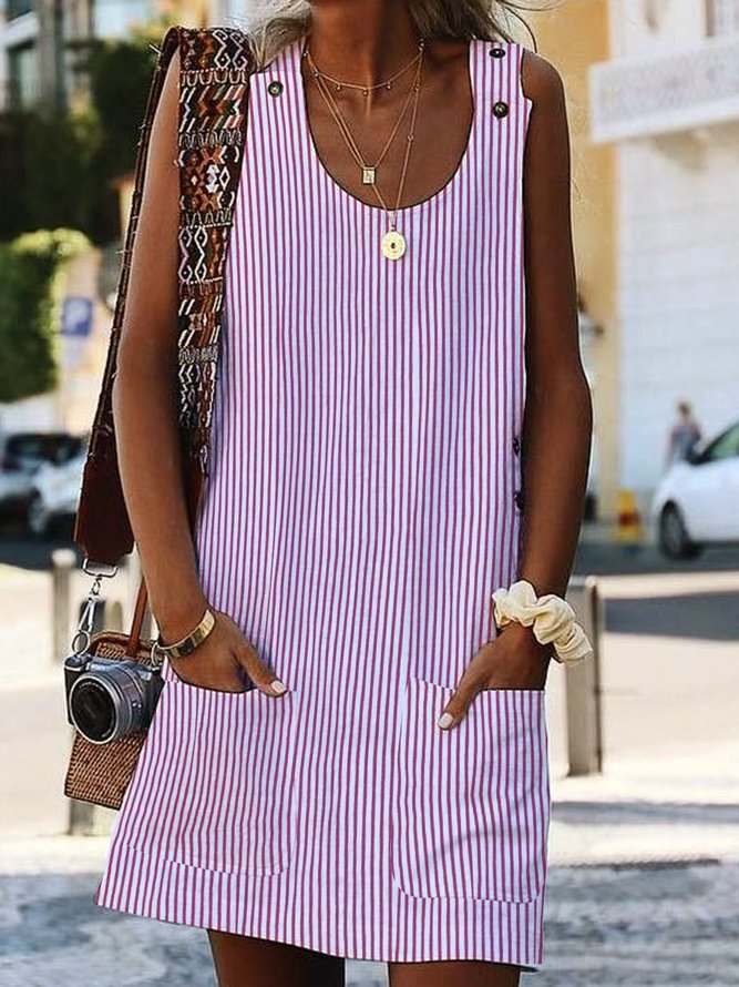 Women's Mini Dress Pockets Dress Holiday Striped Casual