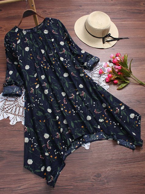 Floral Long Sleeve Cotton Casual Dresses