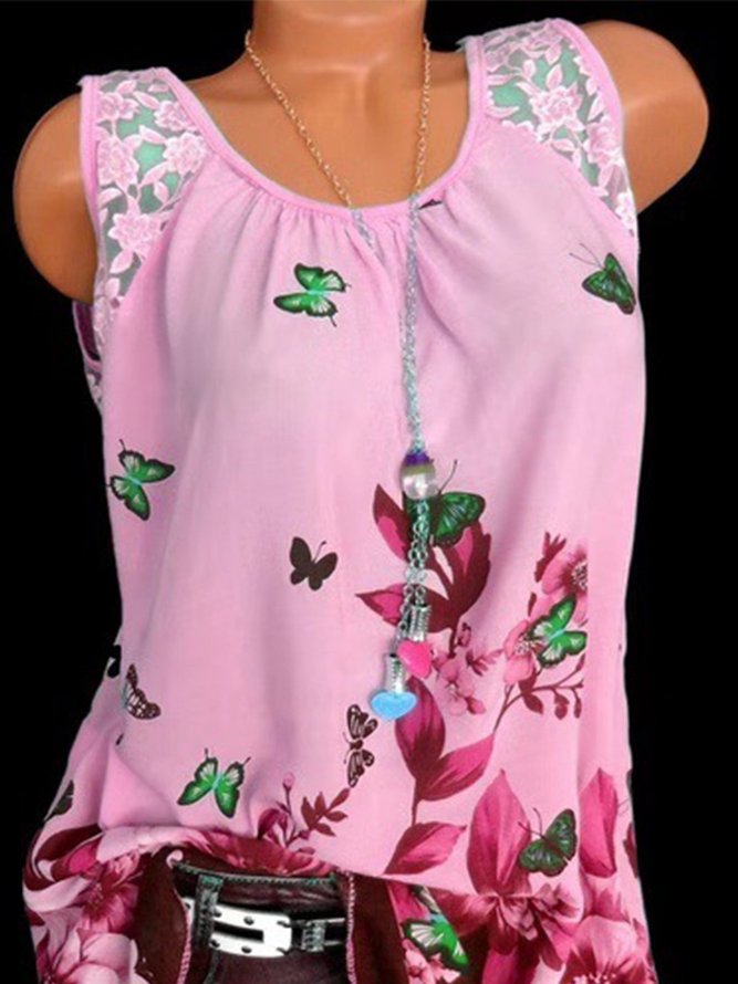 Casual Sleeveless Floral Printed Blouse