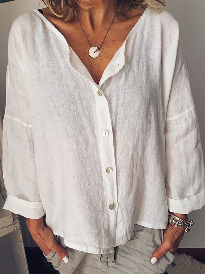 Long Sleeve Solid Shirt Blouses
