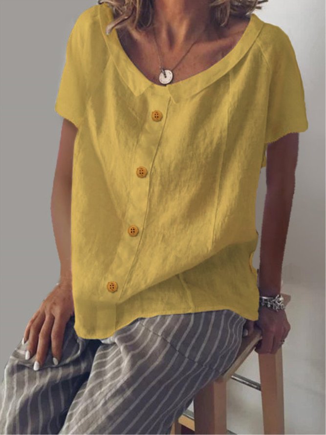 Casual Turn-down Collar Short Sleeve Buttoned Blouse