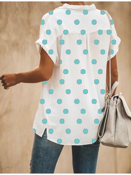 Plus Size Casual Shirt Collar Polka Dots Blouse