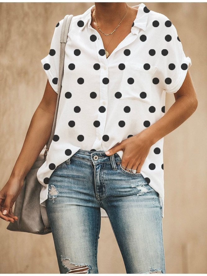 Relaxed Fit Polka Dots Button Down Shirt