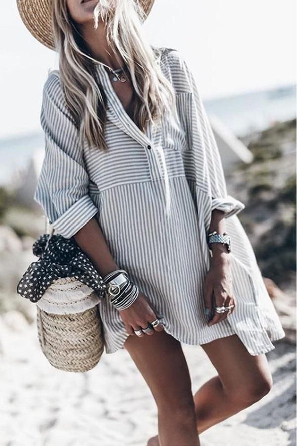 Striped Long Sleeve Tunic Blouses