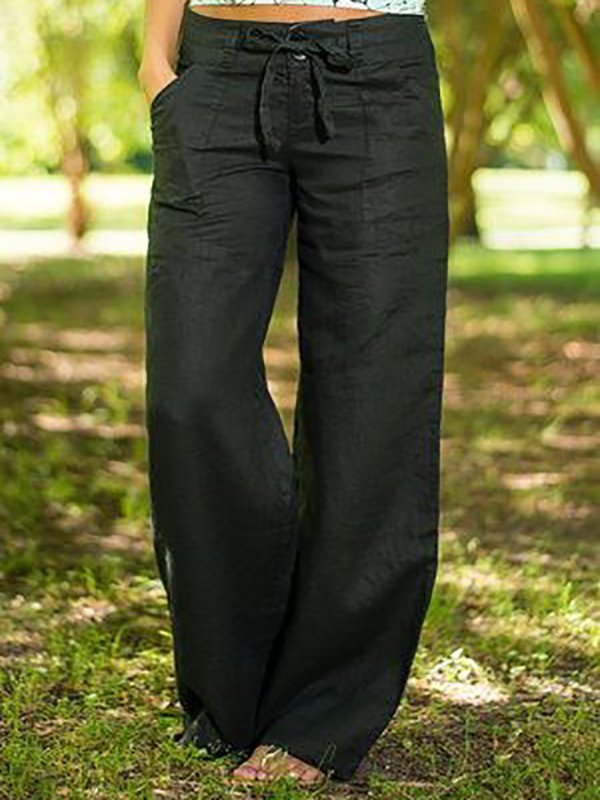 Cotton-Blend Pockets Solid Pants