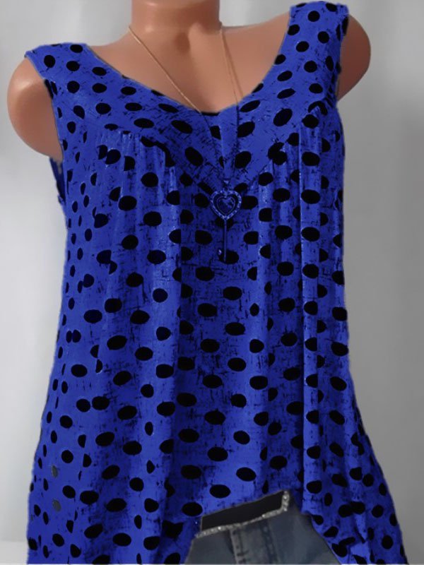 Sleeveless Cotton-Blend Polka Dots Shirts & Tops
