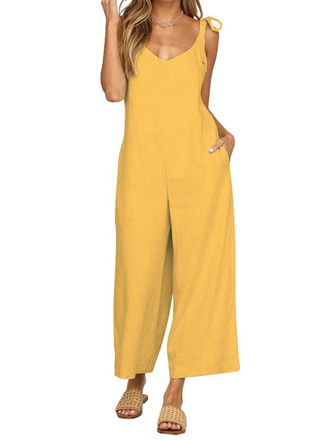 Womens Clothing Sleeveless Pockets Solid Jumpsuits | anniecloth