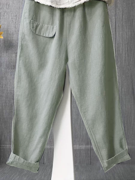Casual Cotton Pockets Pants