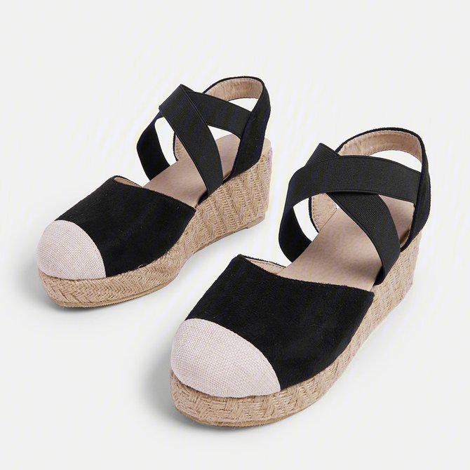 Plus Size Espadrille Wedge Sandals Elastic Band Slip On Sandals