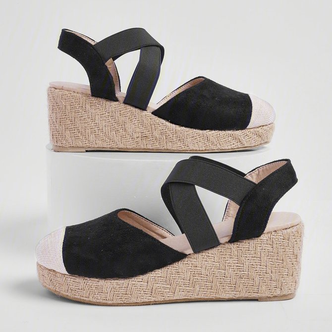 Plus Size Espadrille Wedge Sandals Elastic Band Slip On Sandals