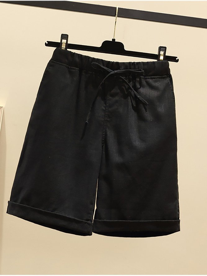Elastic Waist Mid Length Plus Size Shorts Shorts