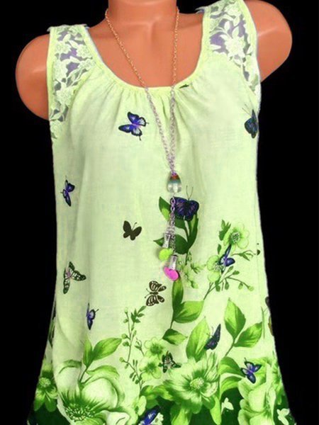 Casual Sleeveless Floral Printed Blouse