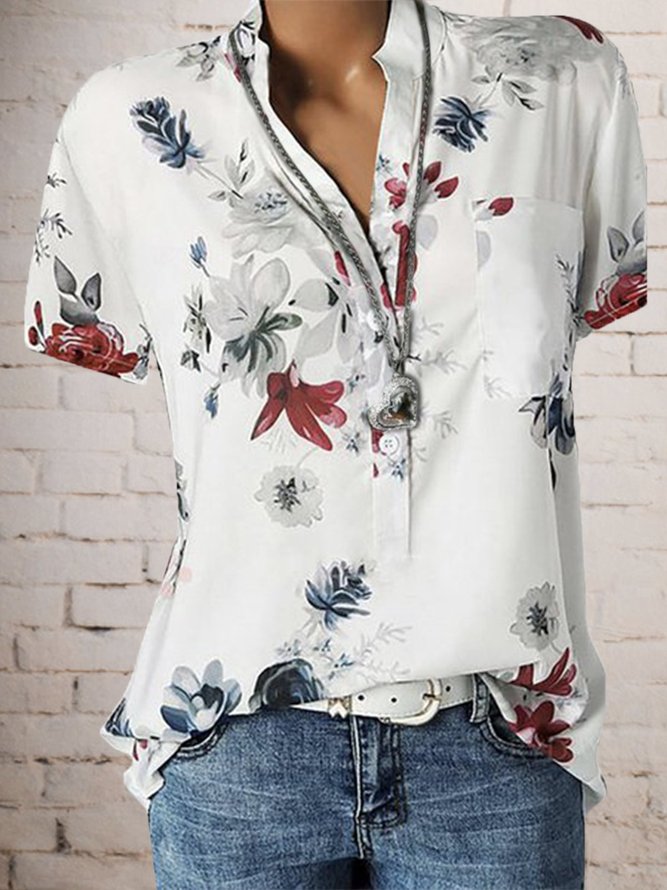 Floral Plus Size Short Sleeve Casual Summer Blouses