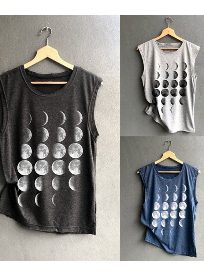 Casual Cotton-Blend Sleeveless Printed Shirts & Tops
