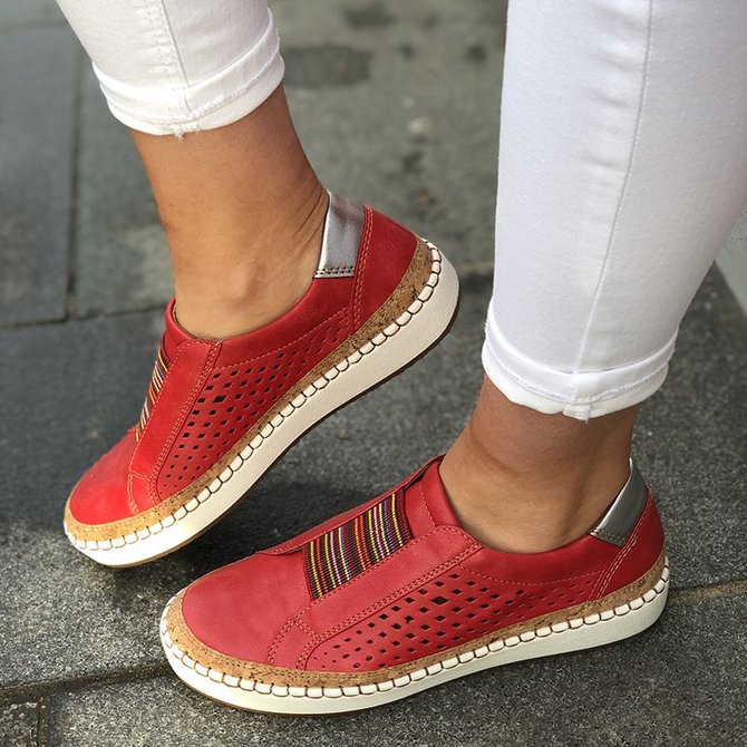 Women Casual Slide Hollow-Out Round Toe Flat Slip-On Sneakers