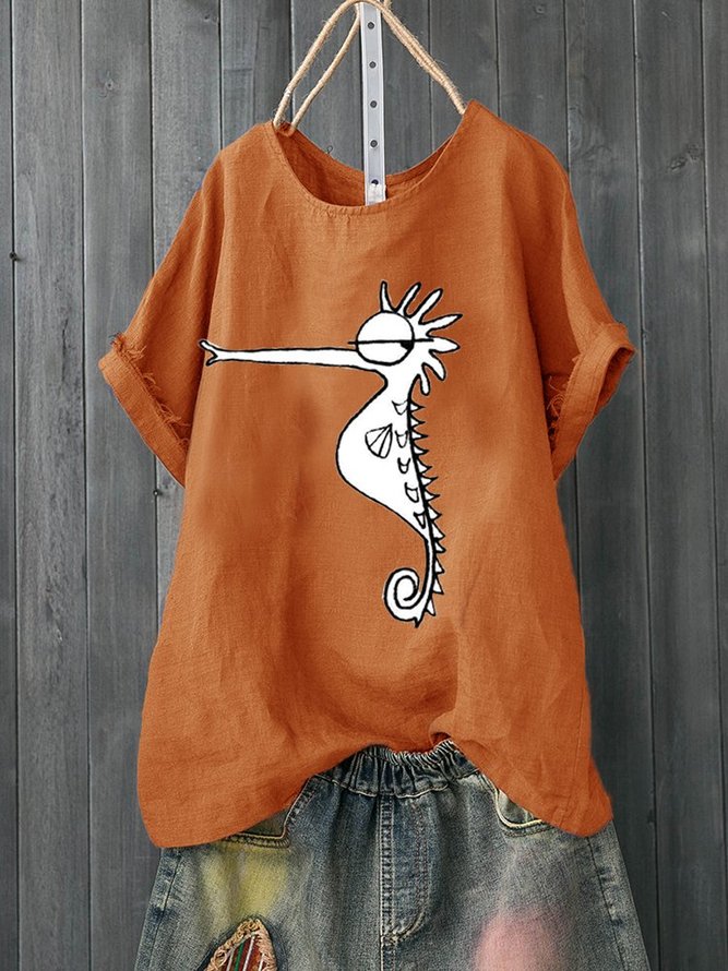 Plus Size Seahorse Print Casual Women Summer T-Shirt
