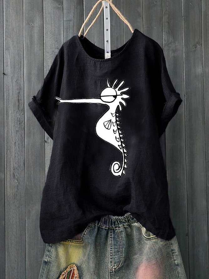 Plus Size Seahorse Print Casual Women Summer T-Shirt