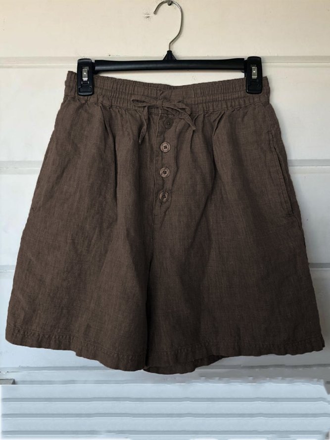 Plus Size Solid Casual Pockets Shorts