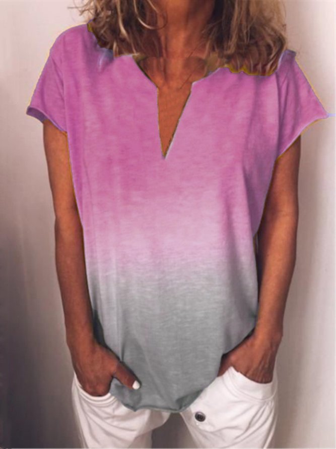 Casual Printed V-neck Short Sleeve Plus Size Shirt