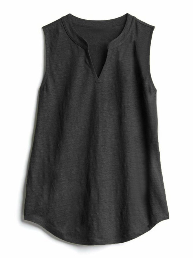 Plus Size Women Tops V-Neck Sleeveless Solid Casual Tank Tops
