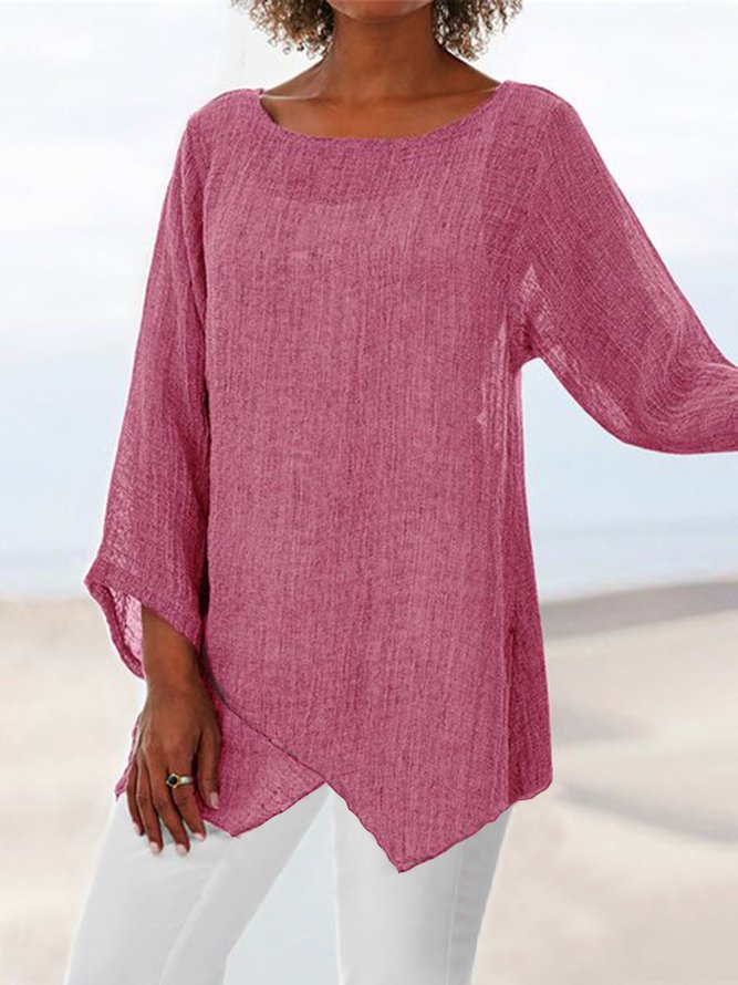 Solid Crew Neck Cotton Tops-image-2288672