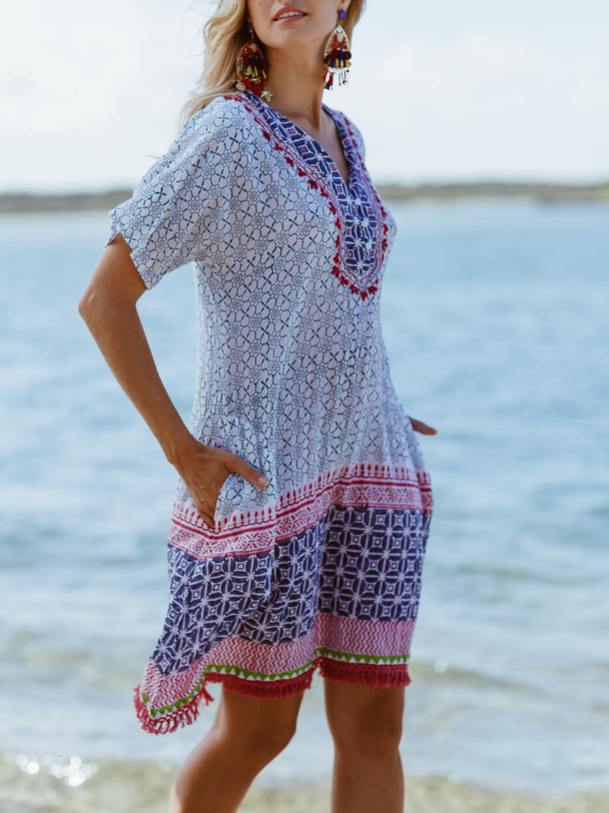 Short Sleeve Boho Dresses anniecloth