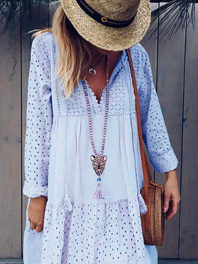 Light Pink Cotton-Blend Long Sleeve Dresses | anniecloth