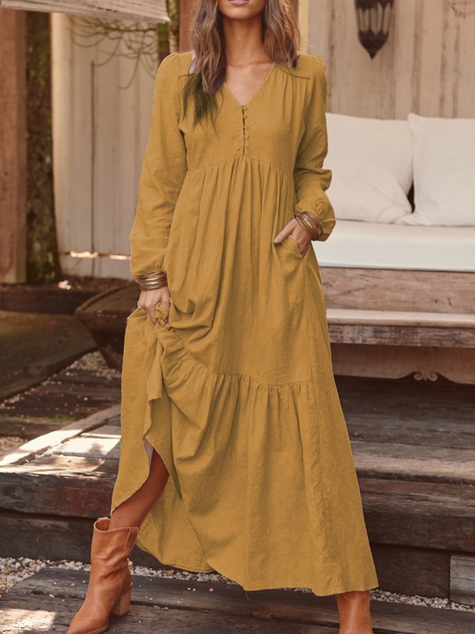 V Neck Women Dresses Pockets Going Out Casual Paneled Dresses