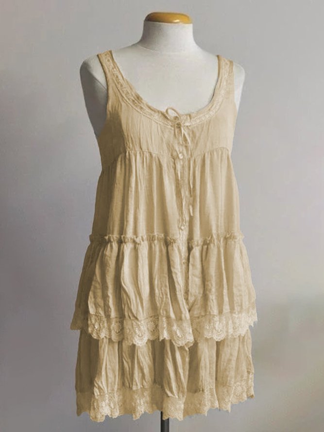 Beige lace cotton and linen dress