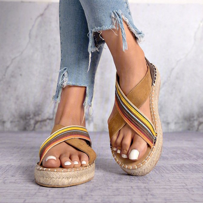 Bohemian Slip-On Straw Platform Sandals Women | anniecloth