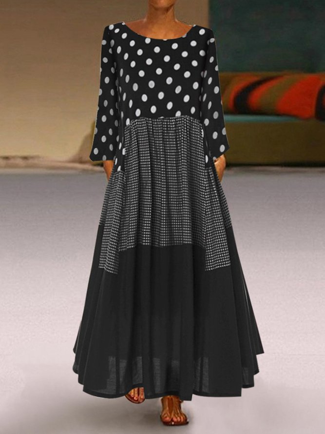 Casual Long Sleeve Shift Polka Dots Weaving Dress