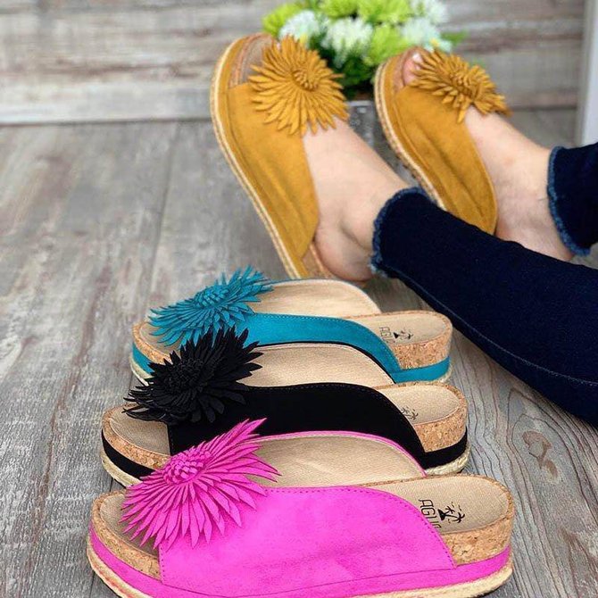 Women Elegant Flower Slip On Sandals | Shoes | Anniecloth Sandals Platform Black Elegant Open 