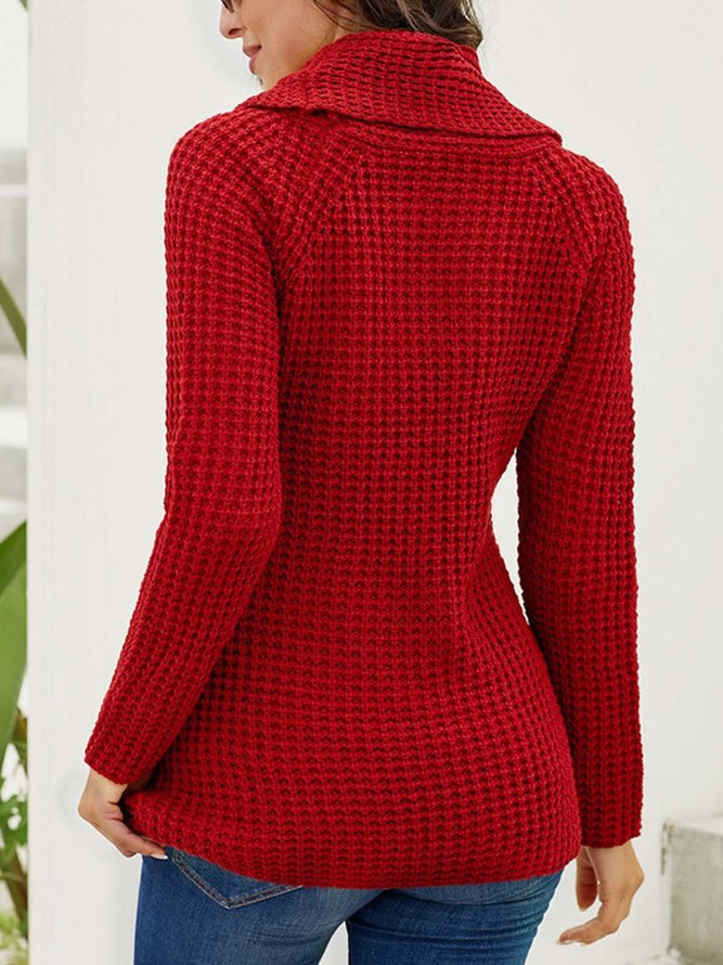 Asymmetric Button Turtleneck Knitted Sweater Top