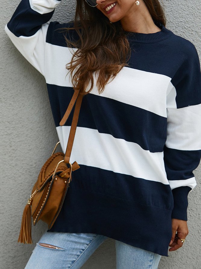 Crew Neck Knitted Long Sleeve Casual Tops
