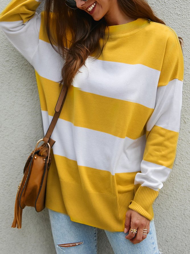 Crew Neck Knitted Long Sleeve Casual Tops