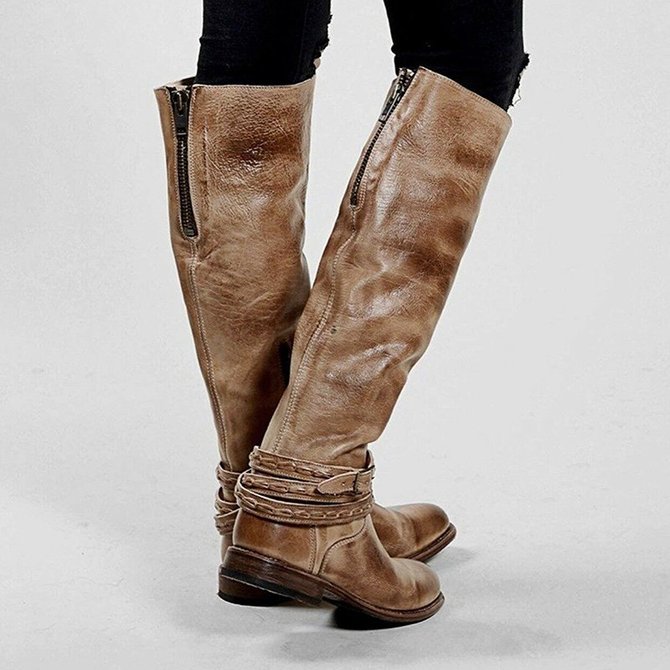 Womens Riding Boots Knee-High Low Heel 