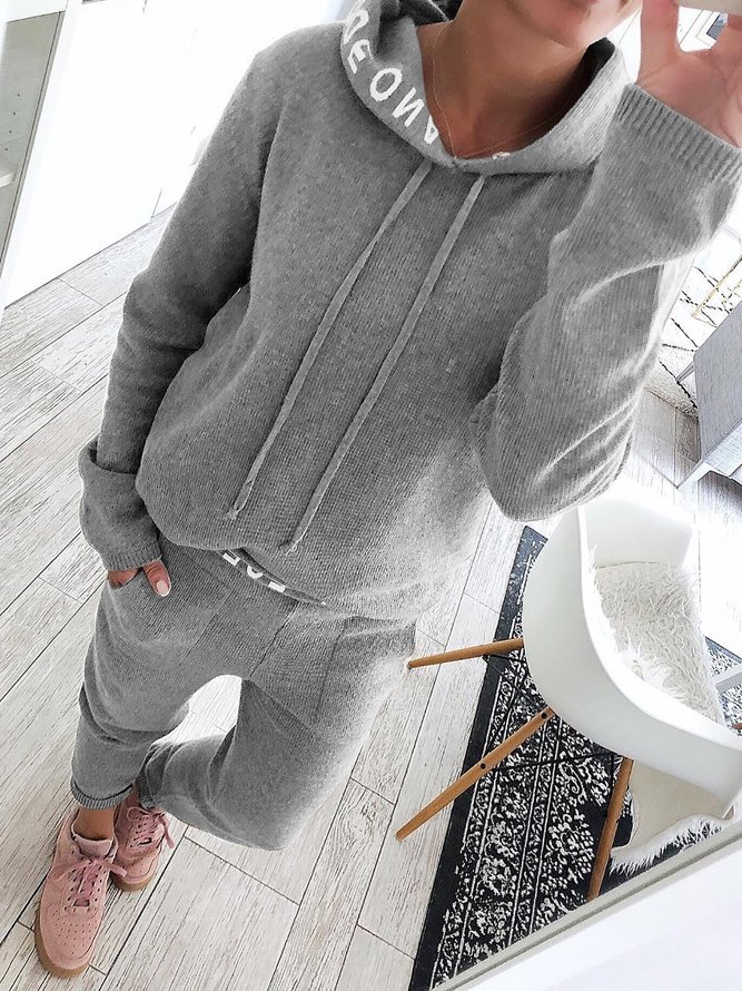 Letter Printed Hoodies Knitted Two Pieces Pants Set Two-Piece Set