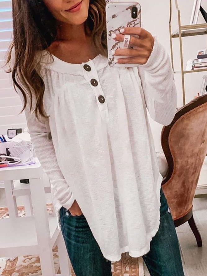 Plus Size Solid Casual Long Sleeve Tops