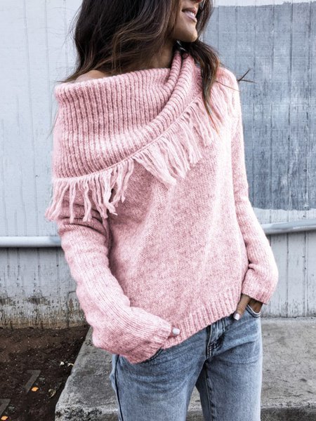 Casual Knitted Solid One Shoulder Sweater