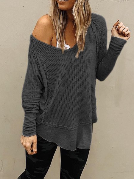 Knitted Long Sleeve Casual Tops