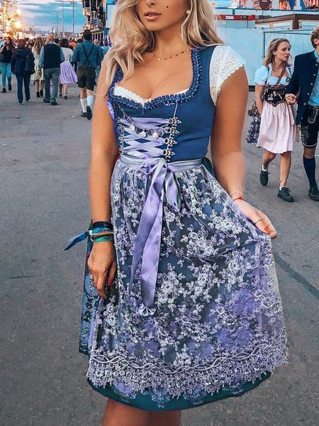 Oktoberfest dirndl plus size Vintage Cotton Weaving Dress