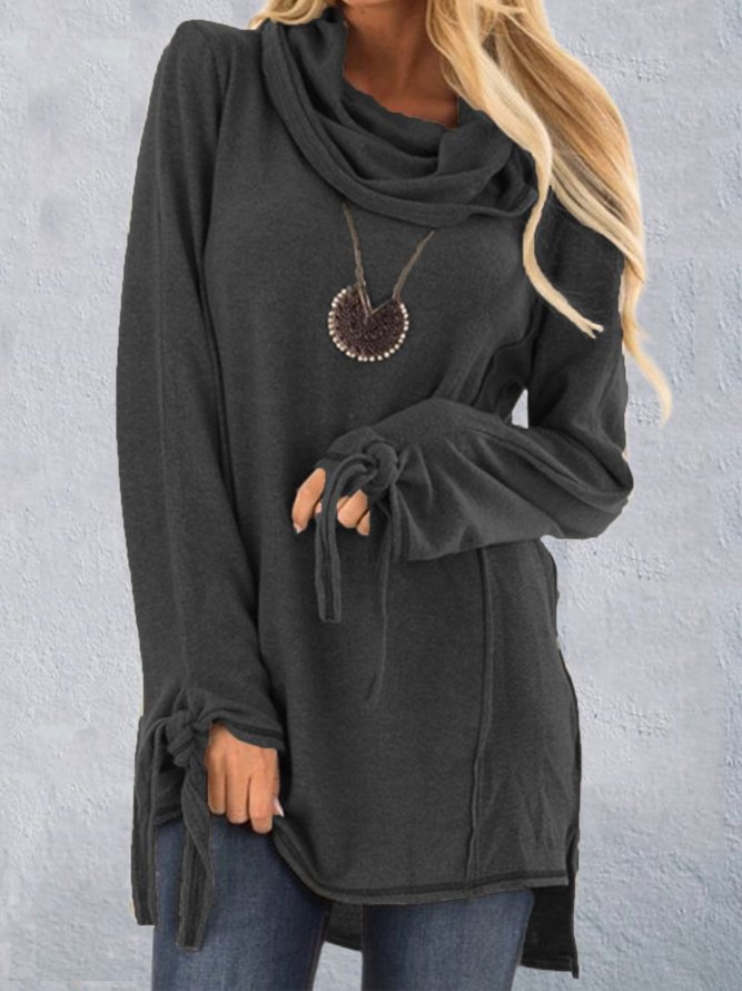 Grey Casual Cowl Neck Sweater
