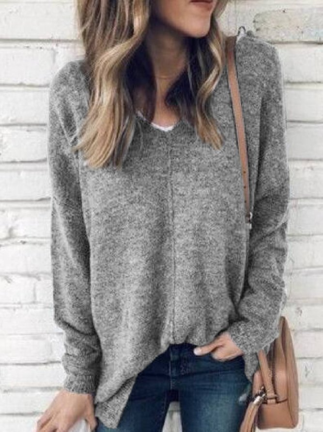 ANNIECLOTH Long Sleeve V Neck Cotton-Blend Sweater