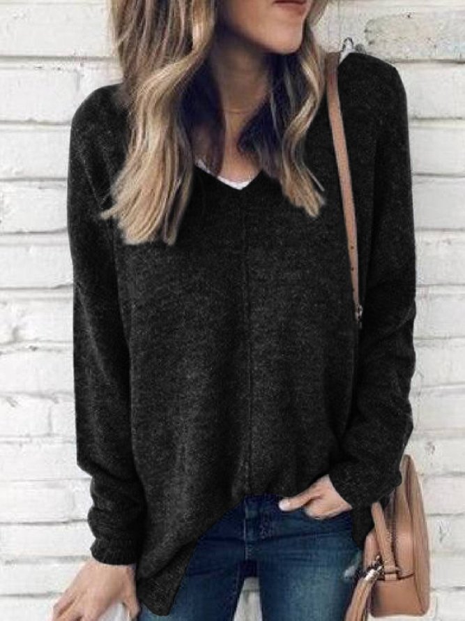 ANNIECLOTH Long Sleeve V Neck Cotton-Blend Sweater