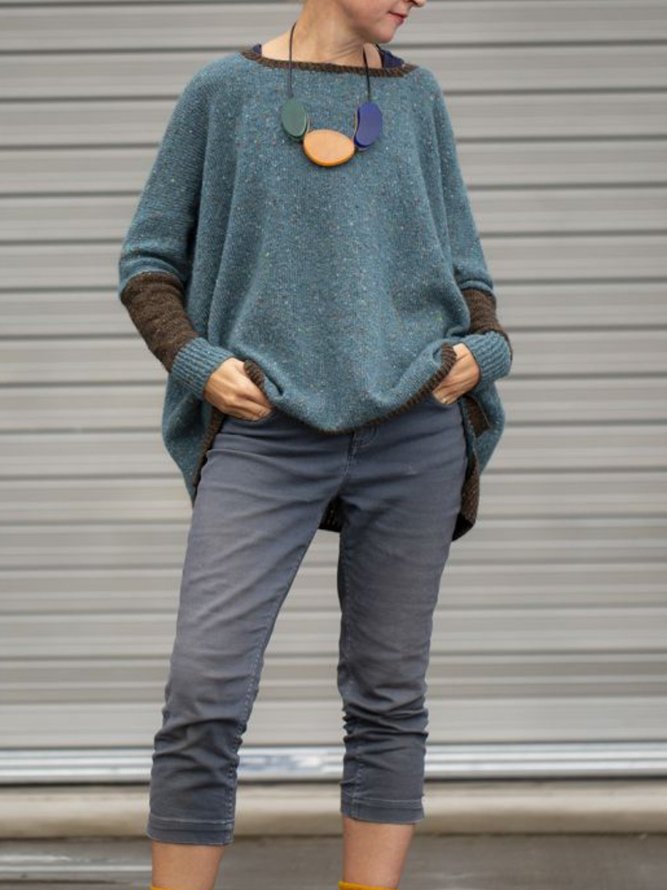 Casual Knitted Plain Round Neck Vintage Sweater