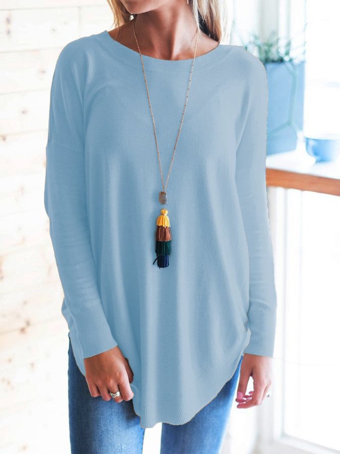 Apricot Casual Crew Neck Long Sleeve Solid Shirts & Tops